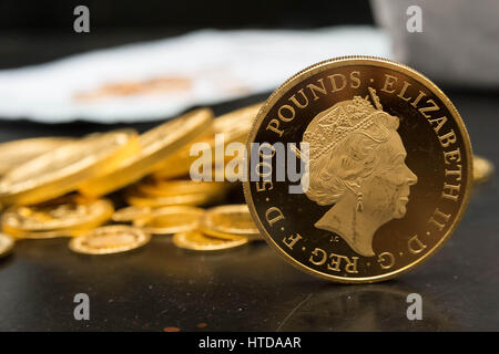 London, UK. 9th Mar, 2017. As well as standard 20p, 50p, £1, and £2 coins, the London Assay office also tests commemorative coins. Pictured here a Gold Proof Kilo Coin with a retail value over £45,000 Credit: Guy Corbishley/Alamy Live News Stock Photo