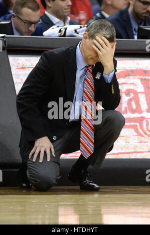 Washington, DC, USA. 10th Mar, 2017. Maryland Head Coach MARK TURGEON can't bear to watch the game held at the Verizon Center in Washington, DC. Credit: Amy Sanderson/ZUMA Wire/Alamy Live News Stock Photo