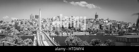 historical centre istanbul seashore with boats and tower turkey Stock Photo