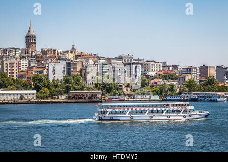 historical centre istanbul seashore with boats and tower turkey Stock Photo