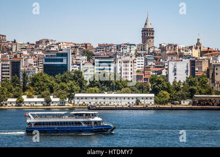 historical centre istanbul seashore with boats and tower turkey Stock Photo