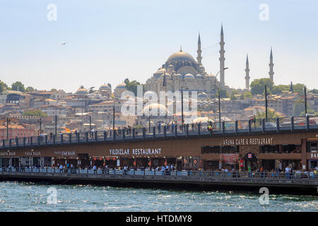 historical centre istanbul seashore with boats and tower turkey Stock Photo