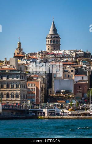 historical centre istanbul seashore with boats and tower turkey Stock Photo