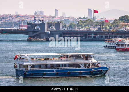 historical centre istanbul seashore with boats and tower turkey Stock Photo