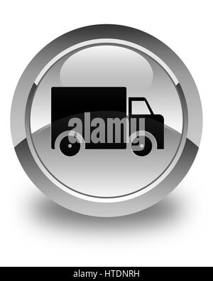 Delivery truck icon isolated on glossy white round button abstract illustration Stock Photo