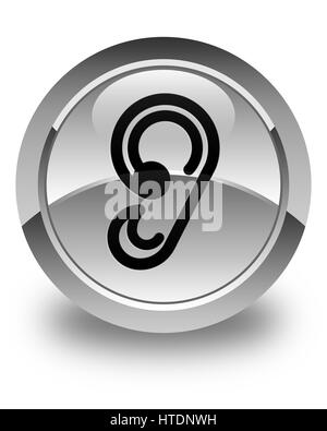 Ear icon isolated on glossy white round button abstract illustration Stock Photo