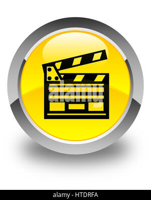 Cinema clip icon isolated on glossy yellow round button abstract illustration Stock Photo