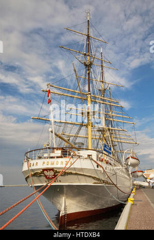 Dar Pomorza museum ship at waterfront in Gdynia, Pomerania, Poland Stock Photo