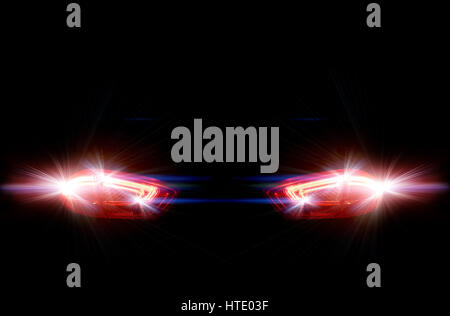 Rear car lights on a black background Stock Photo
