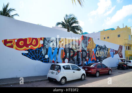 painted art in shape of shark isla mujeres mexico Stock Photo