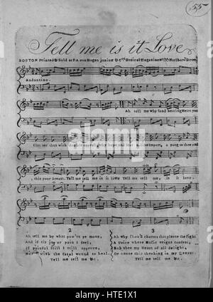 Sheet music cover image of the song 'Tell Me is it Love', with original  authorship notes reading 'na', United States, 1900. The publisher is listed  as 'P.A. Von Hagen Junior and Cos.