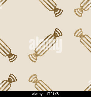 Abstract golden stylized candies pattern. Hand painted seamless background. Stock Photo