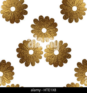 Gold abstract flowers pattern. Hand painted floral background. Nature seamless texture. Stock Photo