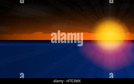 Sunny sunset over the sea. Vector Illustration. Stock Vector