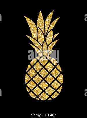 Gold Glitter Pineapple. Summer Concept Background Vector Illustr Stock Vector