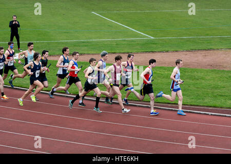 Runners at Iffley Road track at the start of the Teddy Hall Relays, Oxford, UK Stock Photo