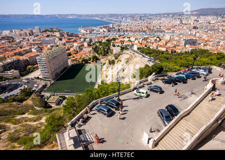 Views of Marseille, France's second largest city, from the church of Notre-Dame de la Garde on a beautiful summer day.