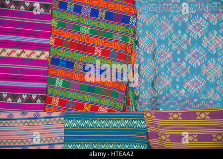 Bhutan, Thimphu. The Bhutan Textile Museum aka the National Textile Museum. Museum shop, display of traditional handmade textiles. Stock Photo