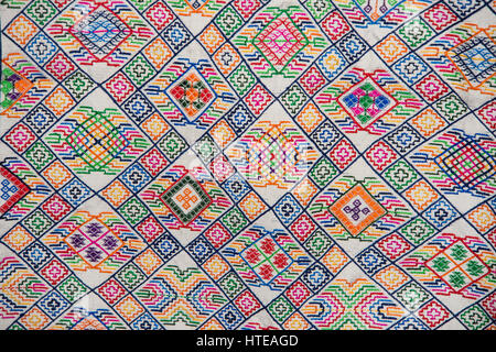 Bhutan, Thimphu. Bhutan Textile Museum aka the National Textile Museum. Museum shop, display of high quality traditional handmade textiles with intric Stock Photo