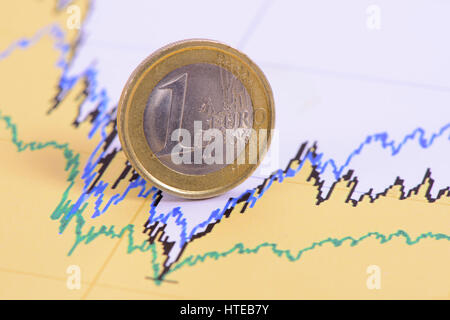 Euro coin of european currency laying in chart of exchange market Stock Photo