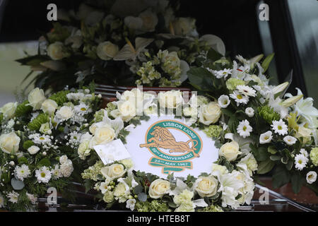 Floral tributes at the funeral of Tommy Gemmell at Daldowie Crematorium ...