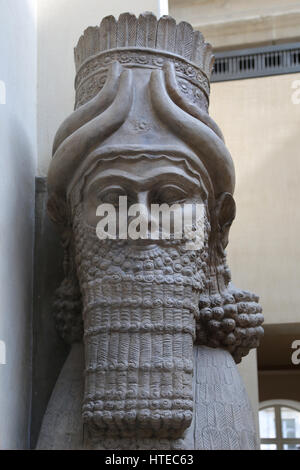 Lamassu from the Palace of Sargon II. Assyrians. 721-705 BC. Khorsabad Palace. Detail head. Louvre Museum. Paris. France. Stock Photo