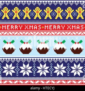 Christmas jumper or sweater seamless pattern with gingerbread man and Christmas pudding Stock Vector