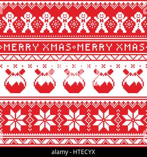 Christmas jumper or sweater seamless pattern with gingerbread man and Christmas pudding Stock Vector