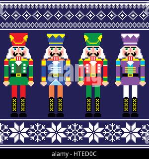 Christmas jumper or sweater seamless pattern with nutcrackers Stock Vector