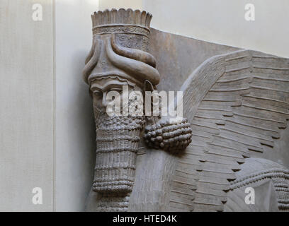 Lamassu from the Palace of Sargon II. Assyrians. 721-705 BC. Khorsabad Palace. Louvre Museum. Paris. France. Stock Photo