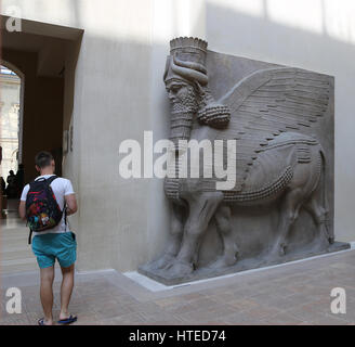 Lamassu from the Palace of Sargon II. Assyrians. 721-705 BC. Khorsabad Palace. Louvre Museum. Paris. France. Stock Photo