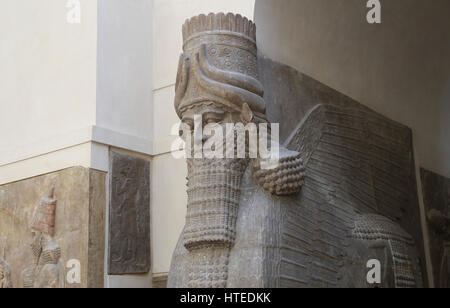 Lamassu from the Palace of Sargon II. Monumental entrance. Assyrians. 721-705 BC. Khorsabad Palace. (Dur Sharrukin, Iraq) . Louvre Museum. Paris. Fran Stock Photo