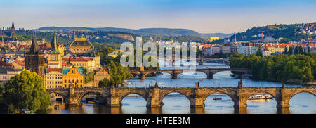 Prague city skyline panorama and Charles Bridge, Prague, Czech Republic Stock Photo