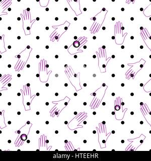 Hipster outline hands vector seamless polka dot pattern. Stock Vector