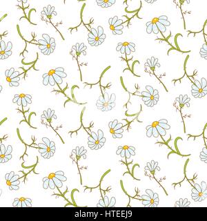 Daisy light blue seamless pattern. Stock Vector