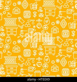 Honey outline icon seamless vector yellow pattern. Stock Vector