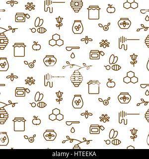 Beekeeping outline icon seamless vector pattern. Stock Vector
