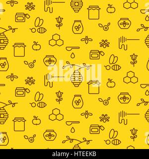 Honey outline yellow icon seamless vector pattern. Stock Vector
