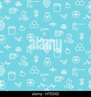 Apiary blue outline icon seamless vector pattern. Stock Vector