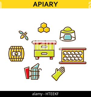 Apiary line icons vector. Stock Vector