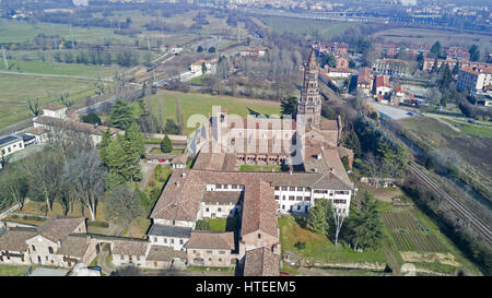 Panoramic view of Monastery of Chiaravalle, Abbey, aerial view, Milan, Lombardy. Italy Stock Photo