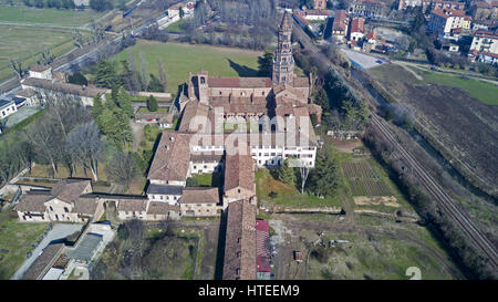 Panoramic view of Monastery of Chiaravalle, Abbey, aerial view, Milan, Lombardy. Italy Stock Photo