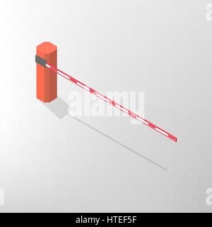 The barrier isolated on white background. Crossbar for opening and closing the way at level crossings. Flat 3D isometric style, vector illustration. Stock Vector