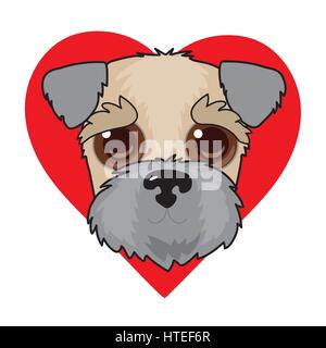 A cute illustration of a Wheaten Terrier face with a red heart in the background Stock Vector