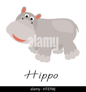 Hippopotamus wild cartoon animal vector illustration on white. Stock Vector
