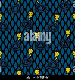Cobra dark blue seamless vactor patttern. Dangerous snake fashion background. Stock Vector