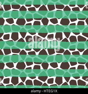 Giraffe skin vector seamless pattern. Animal texture stains with green strokes background. Stock Vector