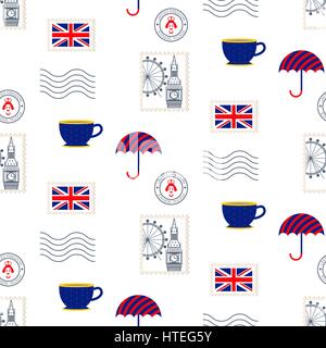 British symbols vector seamless pattern. Stock Vector