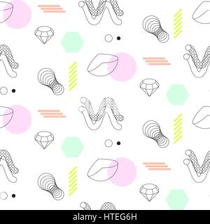 Spirals and sphere shapes seamless vector pattern. Stock Vector