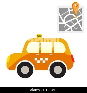 Taxi cab with map point vector illustration. Stock Vector